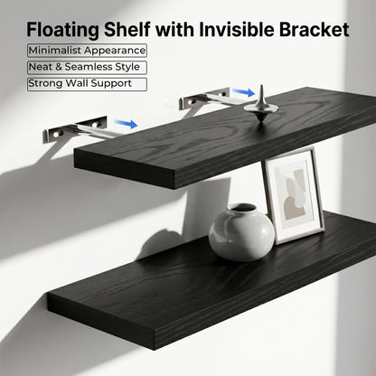 Riousery Floating Wall Shelves, Set of 3, 15.7" x 5.9" x 0.6", Black MDF Wood Wall Mounted Shelves for Bedroom, Bathroom, Living Room, Kitchen Storage & Display