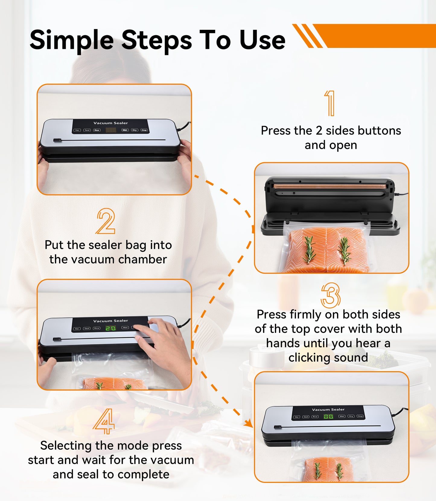 M Buder Vacuum Sealer Machine, Automatic Sealing for Food Storage with Cutter, 5 Modes, Residential, Commercial