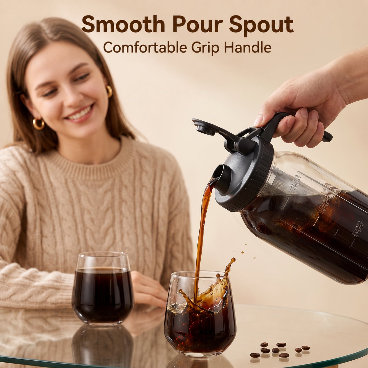 M Buder Cold Brew Coffee Maker, 64 oz Iced Coffee Maker with Stainless Steel Filter, Lid and Spout, No Leaks Mason Brew Jar Pitche for Iced Coffee, Tea