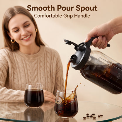 M Buder Cold Brew Coffee Maker, 64 oz Iced Coffee Maker with Stainless Steel Filter, Lid and Spout, No Leaks Mason Brew Jar Pitche for Iced Coffee, Tea