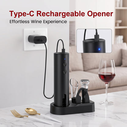 M Buder Electric Wine Opener, Automatic Wine Bottle Opener Set with Foil Cutter Vacuum Stopper and Storage Base, Cordless Automatic Corkscrew for Kitchen and Parties