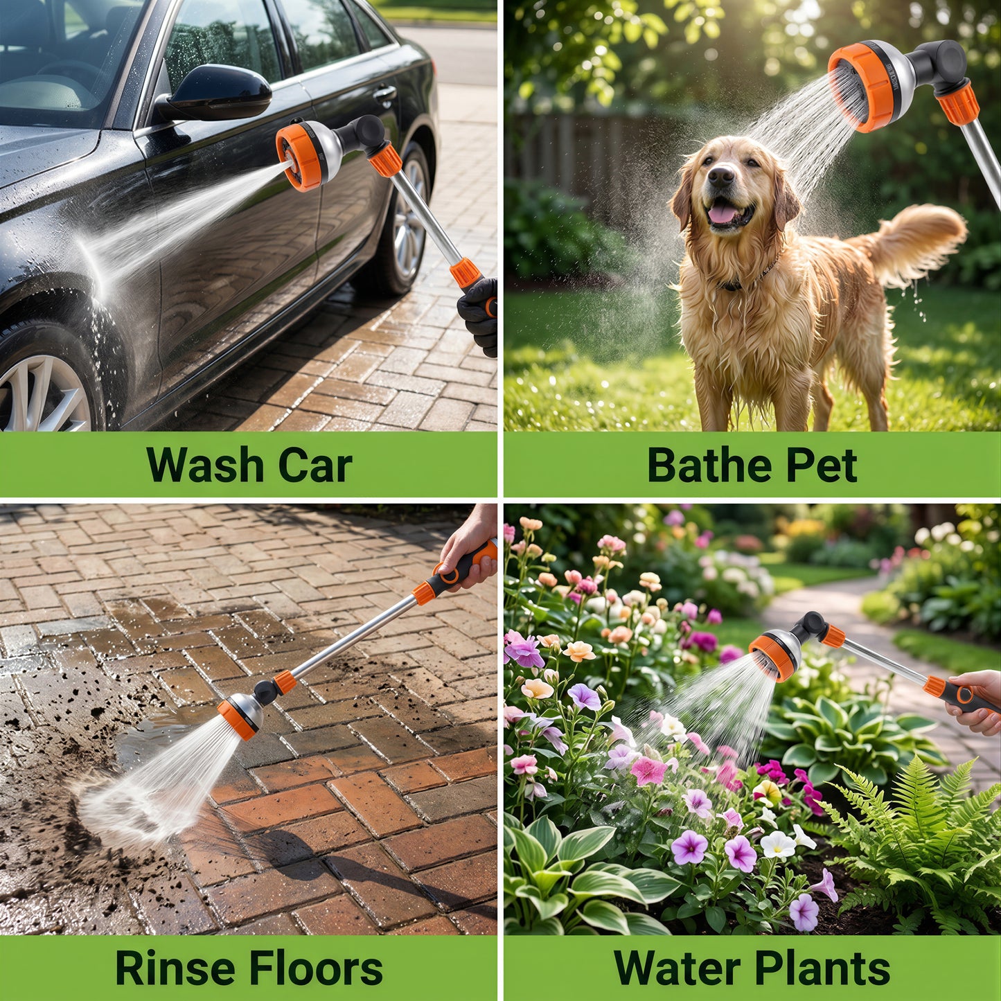 OHHANI Metal Watering Wand with 8 Spray Patterns Thumb Control, 180° Adjustable Nozzle, for Watering Hanging Baskets, Shrubs, and Car Washing