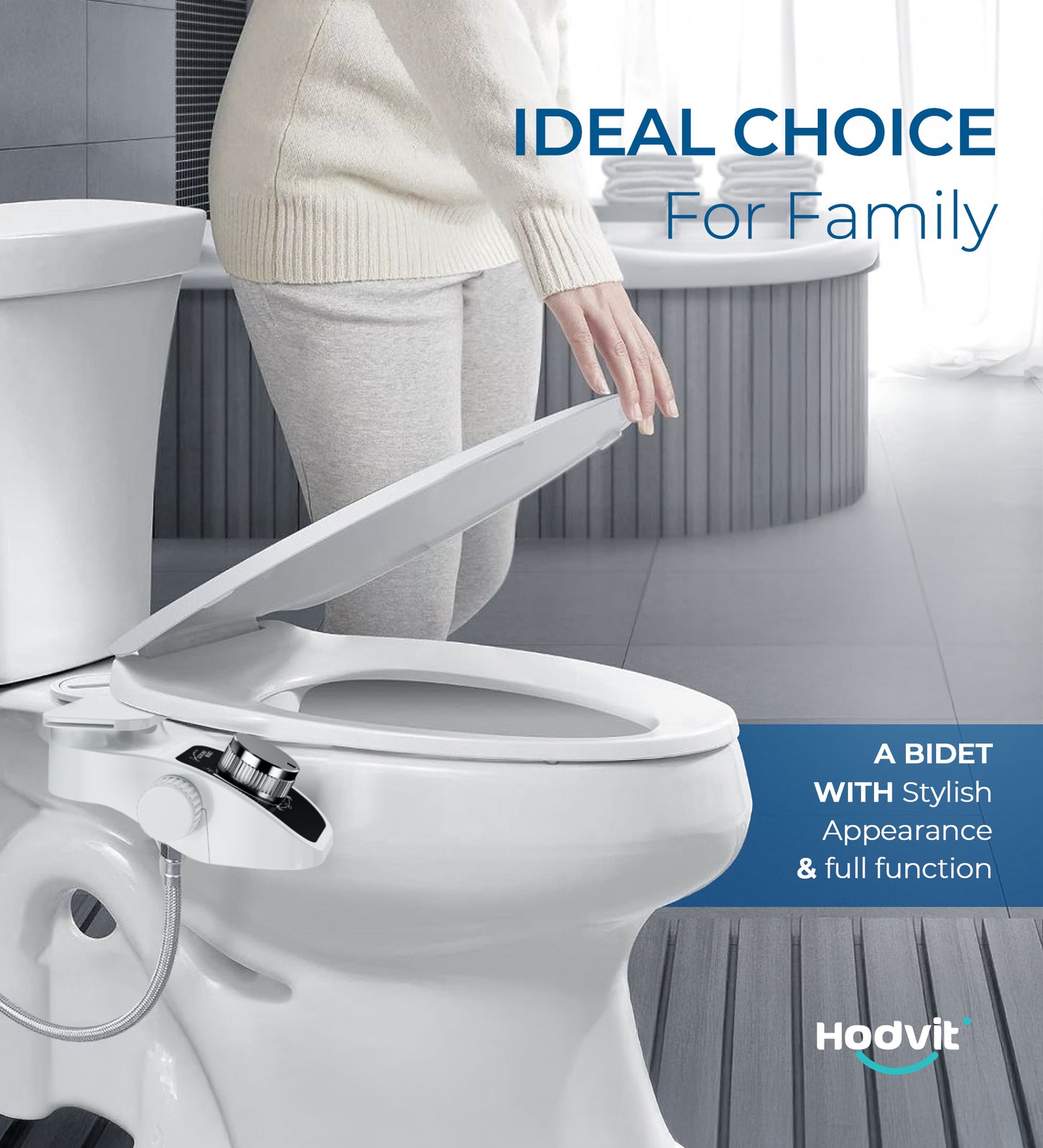 Hodvit Dual Nozzle Non-Electric Bidet Toilet Attachment with Filtration and Self-Cleaning, Adjustable Pressure Control