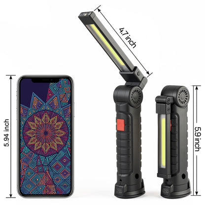 AOLIGO LED Work Light 2 Pack, Rechargeable COB Flashlight with 5 Modes, Magnetic Base and Hook, 360° Rotate, Foldable Portable Waterproof Light for Workshop, Camping, Emergency