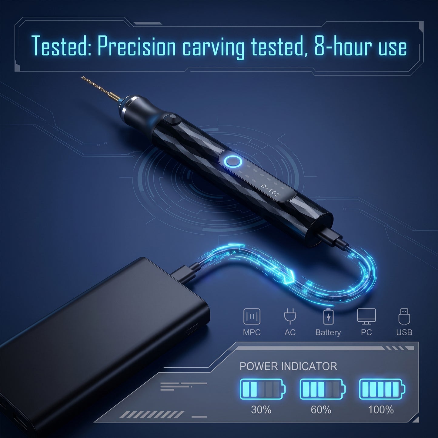 LZSDS Cordless Engraving Pen, 3-Speed Rechargeable Rotary Engraver Tool for DIY Craft Marking on Wood, Metal and Glass