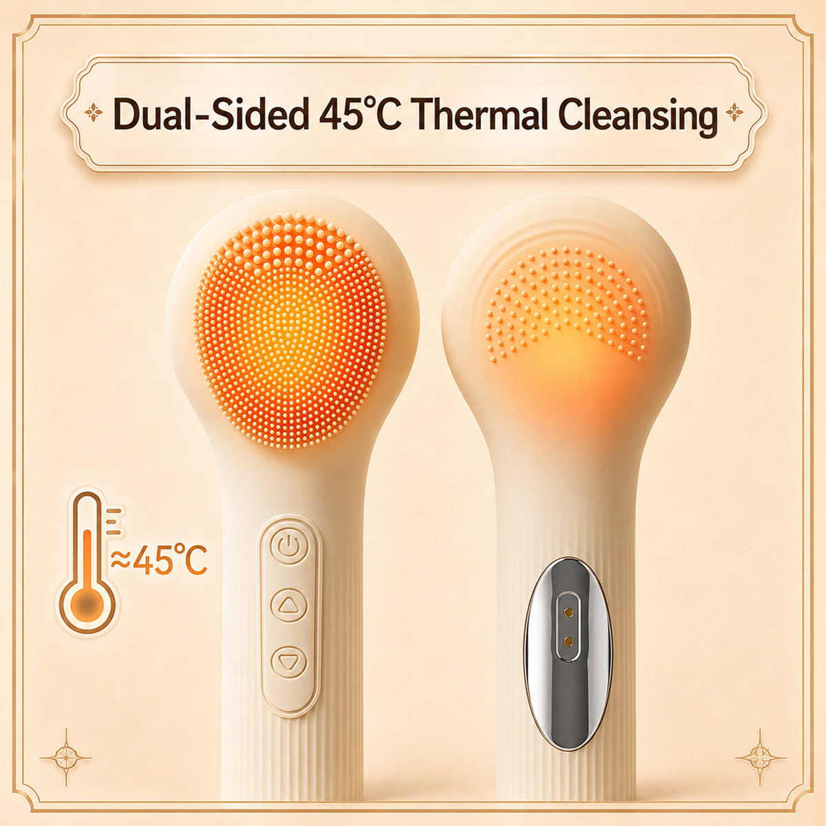 XSAPT Silicone Facial Cleansing Brush, 3-Speed Heated Face Scrubber, 5.63-inch