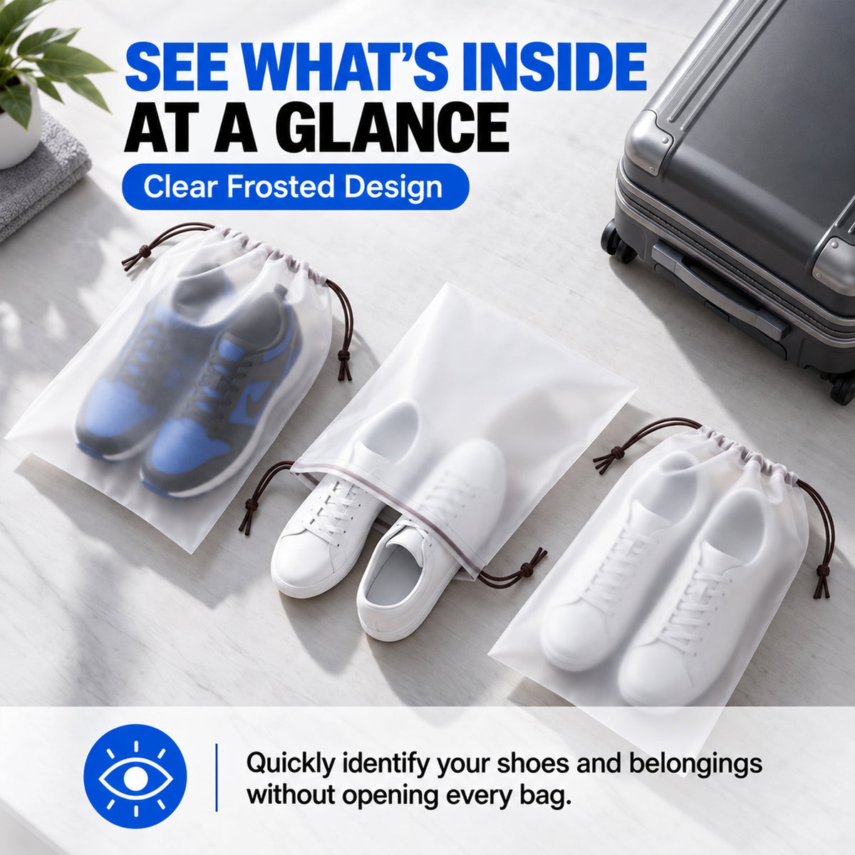 Riousery Shoe Bags for Travel, 30 Pack Thickened Clear Shoe Storage Bags with Drawstring, 15.7 x 11.8 Inch Waterproof Dustproof Shoe Pouches for Men Women