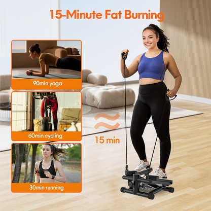 Opmukin Mini Steppers for Exercise, Mute the Sound with Resistance Bands, 331lbs Loading Capacity, Digital Monitor, Optional Twist Motion for Home Fitness - Dark Black