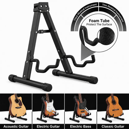 MORSUMA Foldable Guitar Stand, Thickened Metal A-Frame Bracket, Black, 1-Pack