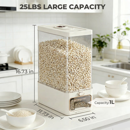 Riousery Rice Dispenser, 25 lb Cereal Storage Container with Built-In Freshener Box, Sealed One-Touch Rice Dispenser for Pantry