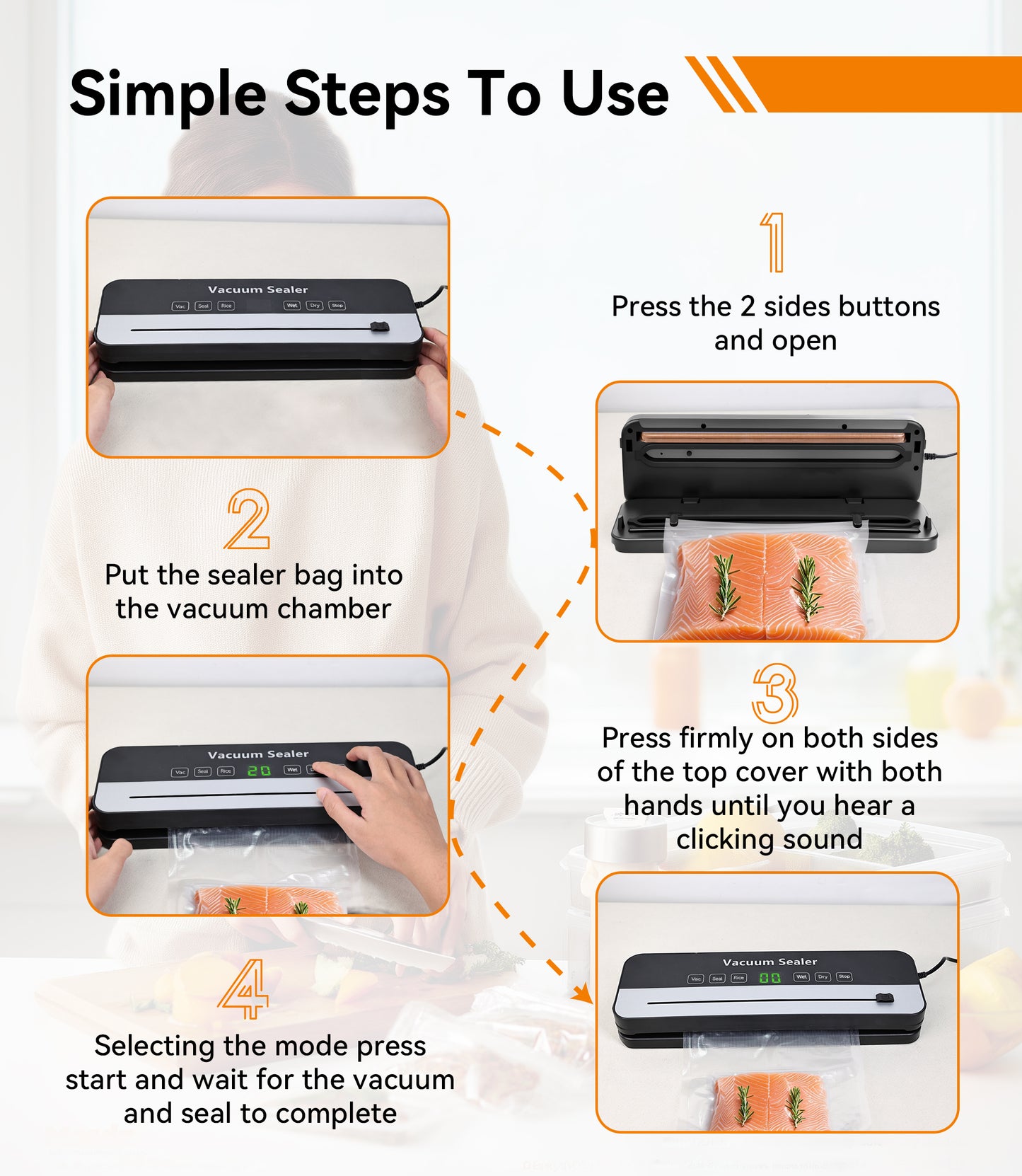 M Buder Vacuum Sealer Machine, Automatic Sealing for Food Storage with Cutter, 5 Modes, Residential, Commercial