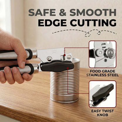 M Buder Can Opener Manual, Stainless Steel Can Opener with Smooth Edge, Ergonomic Handle, Black