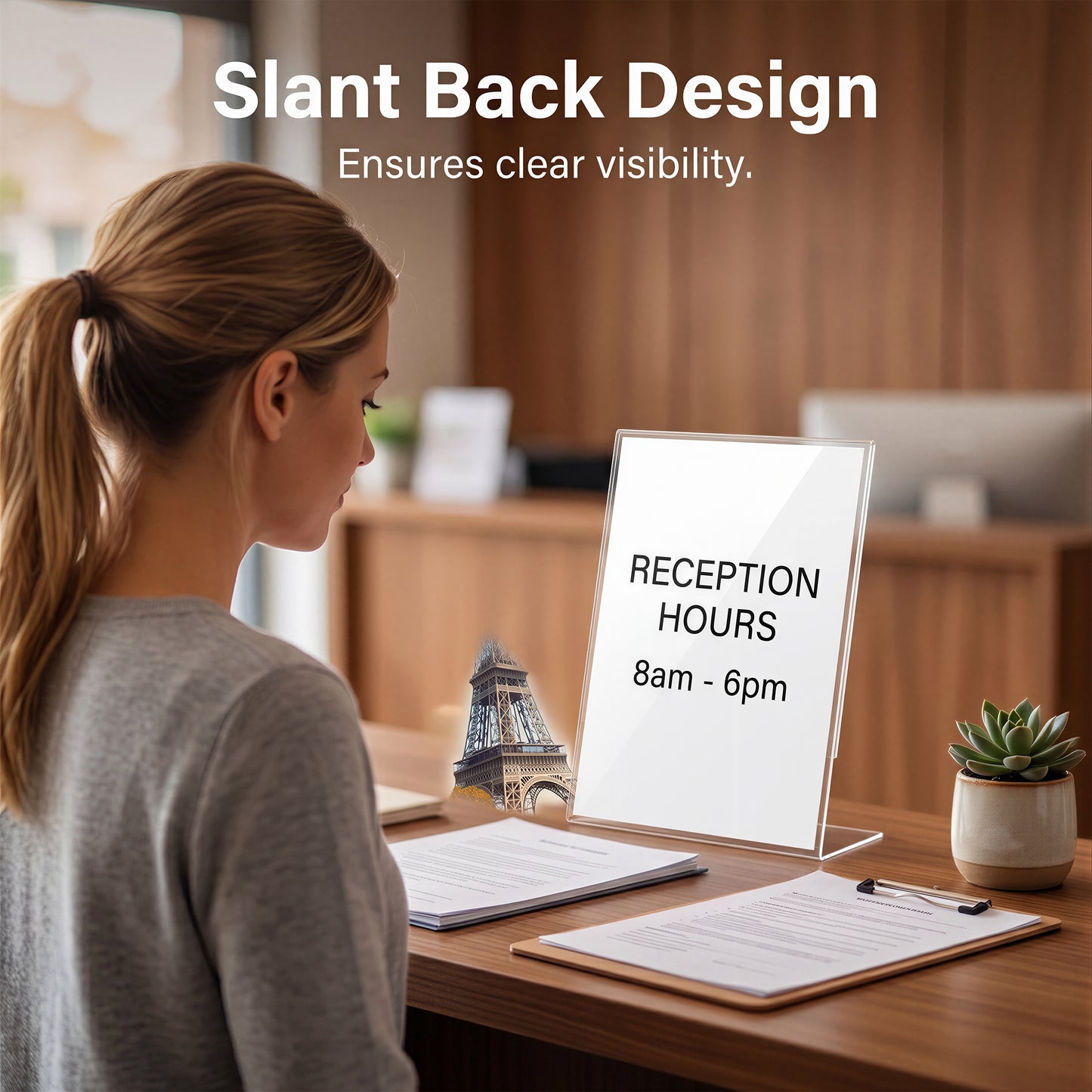 LZSDS Acrylic Sign Holder 8.5 x 11 in 6 Pack, Clear Slant Back Display Stand for Office Restaurant Store Trade Show