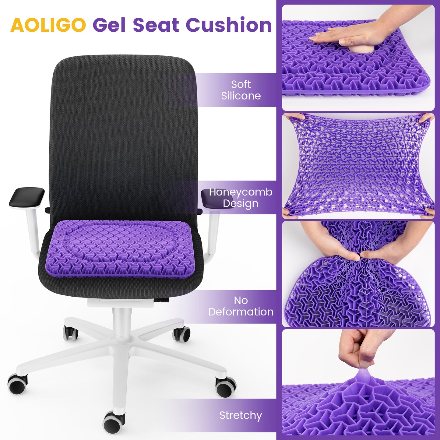 AOLIGO 17" x 15"Gel Seat Cushion, Soft & Breathable for Wheelchair, Office Chair, Long Sitting