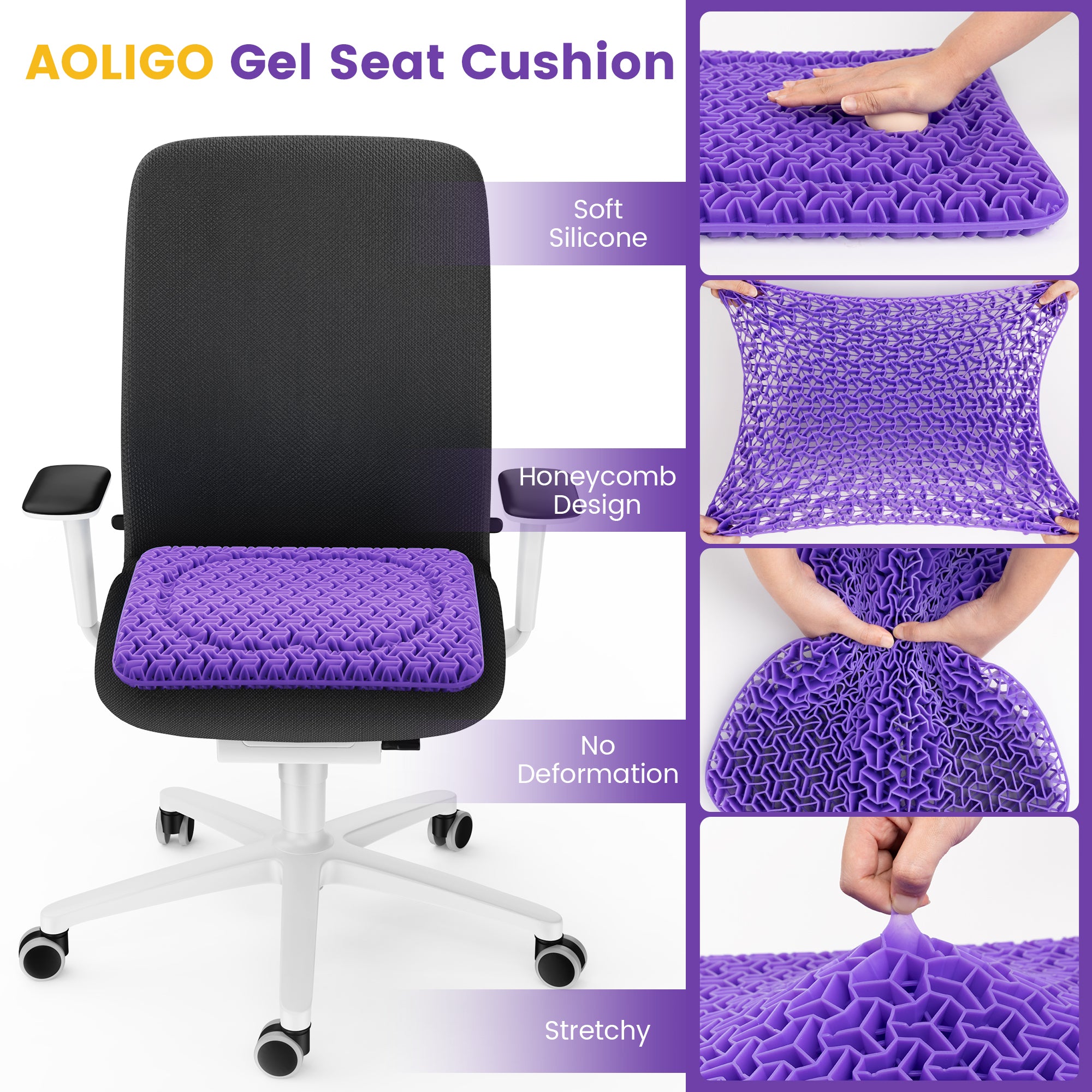 AOLIGO 17" x 15"Gel Seat Cushion, Soft & Breathable for Wheelchair, Office Chair, Long Sitting