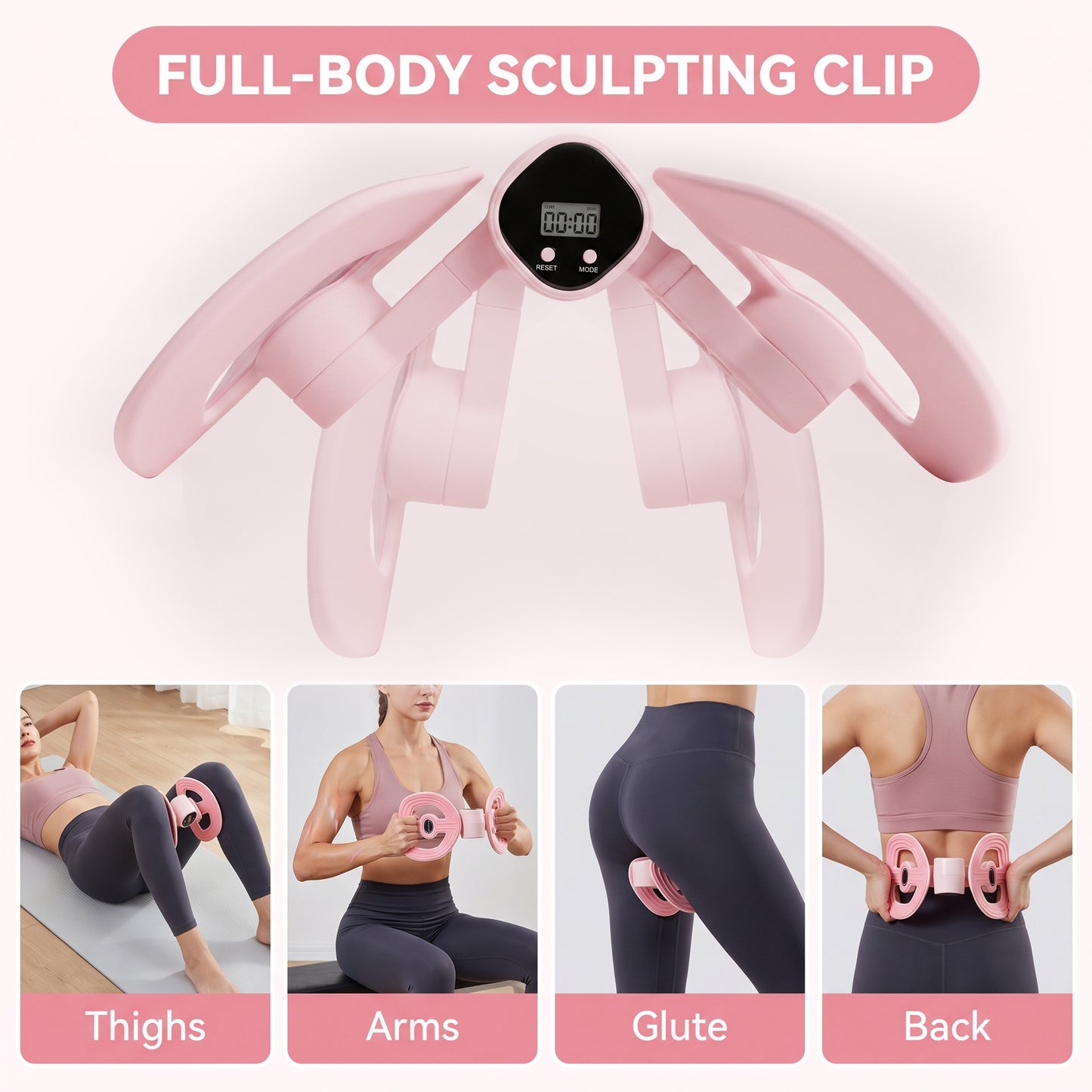 Smart Thigh and Leg Exerciser for Women, Lower Body Resistance Trainer with Digital Counter, Adjustable Length Home Gym Equipment, Pink