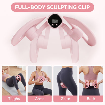 Smart Thigh and Leg Exerciser for Women, Lower Body Resistance Trainer with Digital Counter, Adjustable Length Home Gym Equipment, Pink