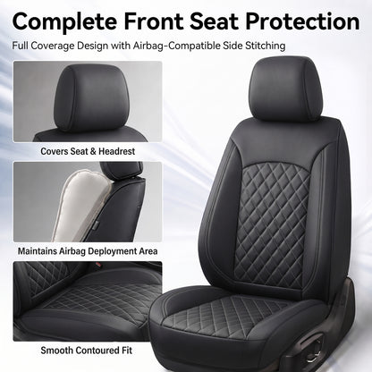 FLORAY Waterproof PU Leather Car Seat Covers Full Set, Universal Auto Seat Protectors for Sedans & Compact SUVs, Airbag Compatible, Black
