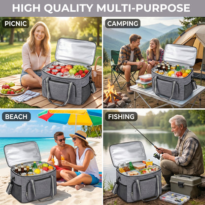 OHHANI Insulated Cooler Bag, 48 Can Leakproof 2-Compartment Camping Cooler with 24H Ice Retention, Soft Portable Cooler for Beach, Picnic, Hiking, Travel