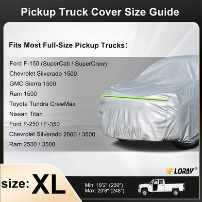 Floray Waterproof All-Weather Truck Cover with Zipper Door – Heavy-Duty Windproof Protection for Full-Size Pickup Trucks, UV and Snow Guard (PK-XL, 248" x 59" x 69")