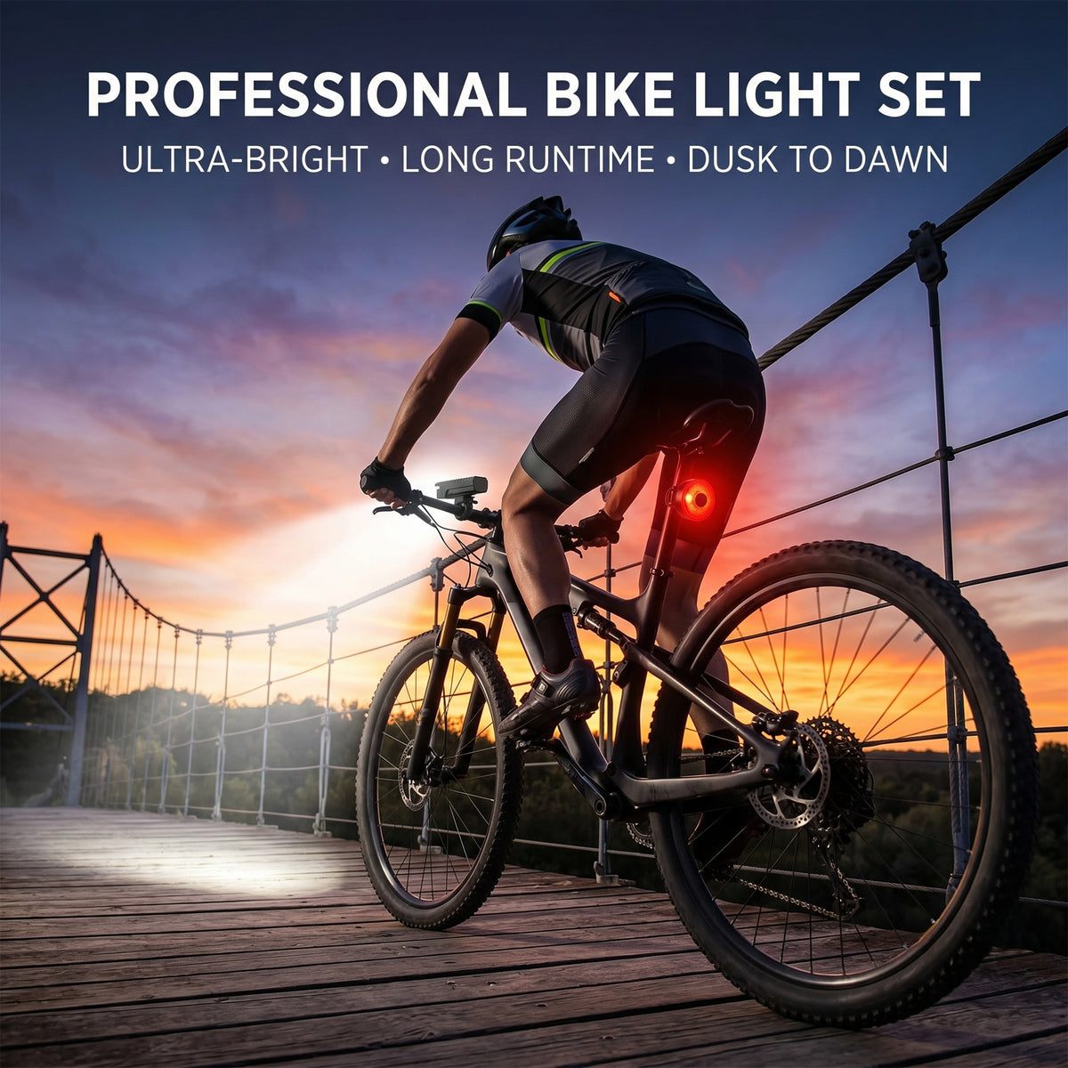 MORSUMA Bike Light Set, IPX4 Waterproof Smart Sensor Headlight with LCD Display, Black