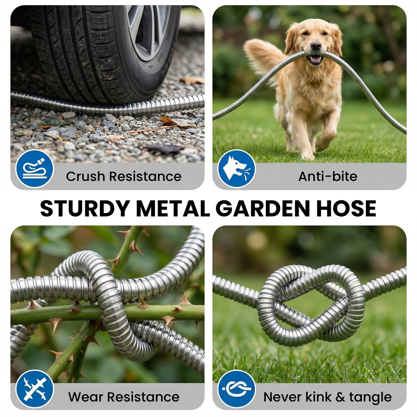 OHHANI Garden Hose 5/8" x 25ft with 10 Function Nozzles Stainless Steel Water Hose No Kink for Yard Outdoor and Car Wash
