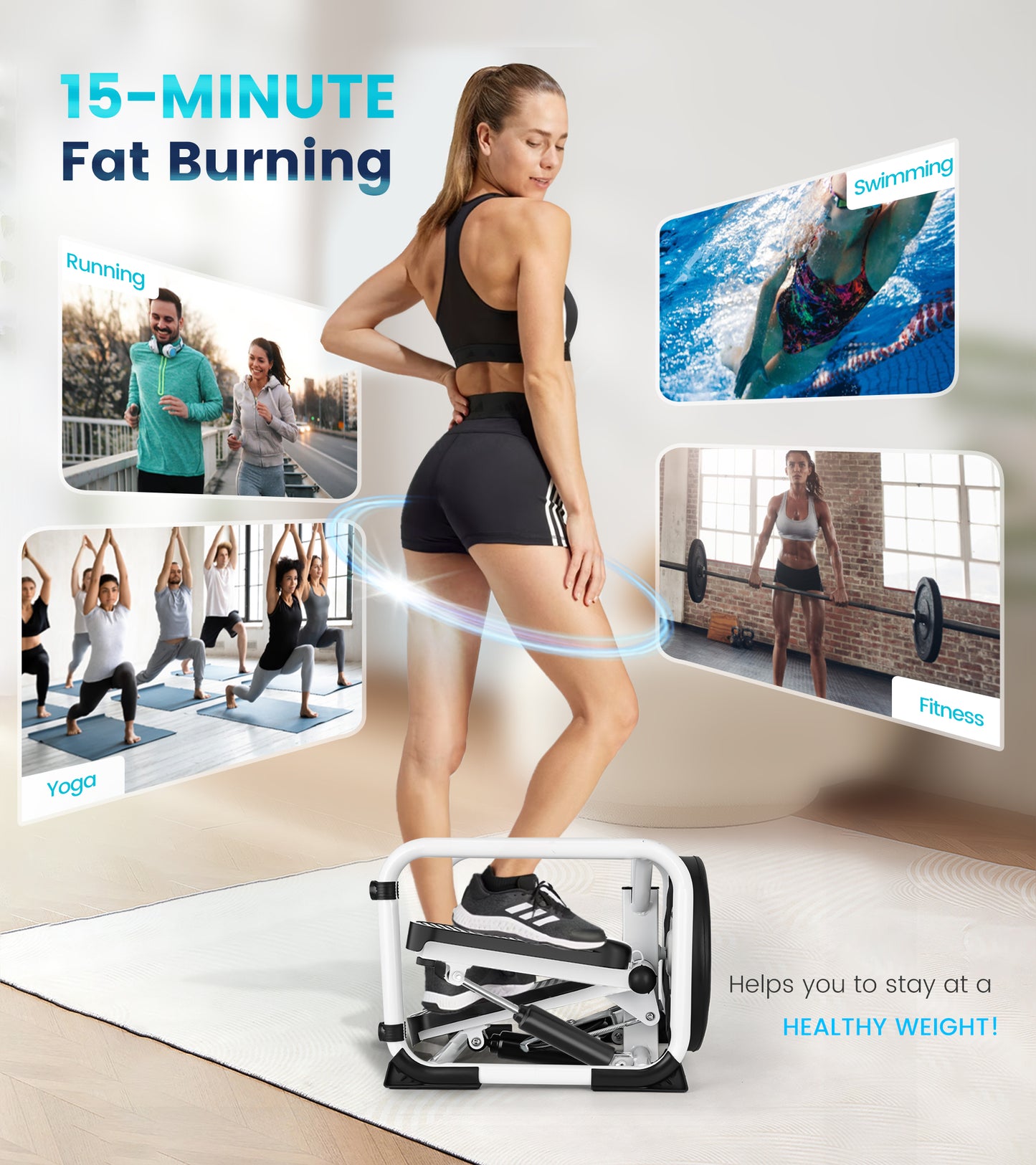 BIMZUC Steppers for Exercise with Twist Stool, Multifunctional Mini Fitness Machine for Full Body Workout, Home Workout Equipment with Resistance Bands & LCD Monitor