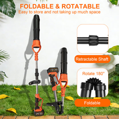 HOTREE Cordless Leaf Blower, 2*21V 400W 600CFM 150MPH, Detachable Foldable, Rotating Leaf Blower, Suitable For Gardens Patios and Streets, Orange