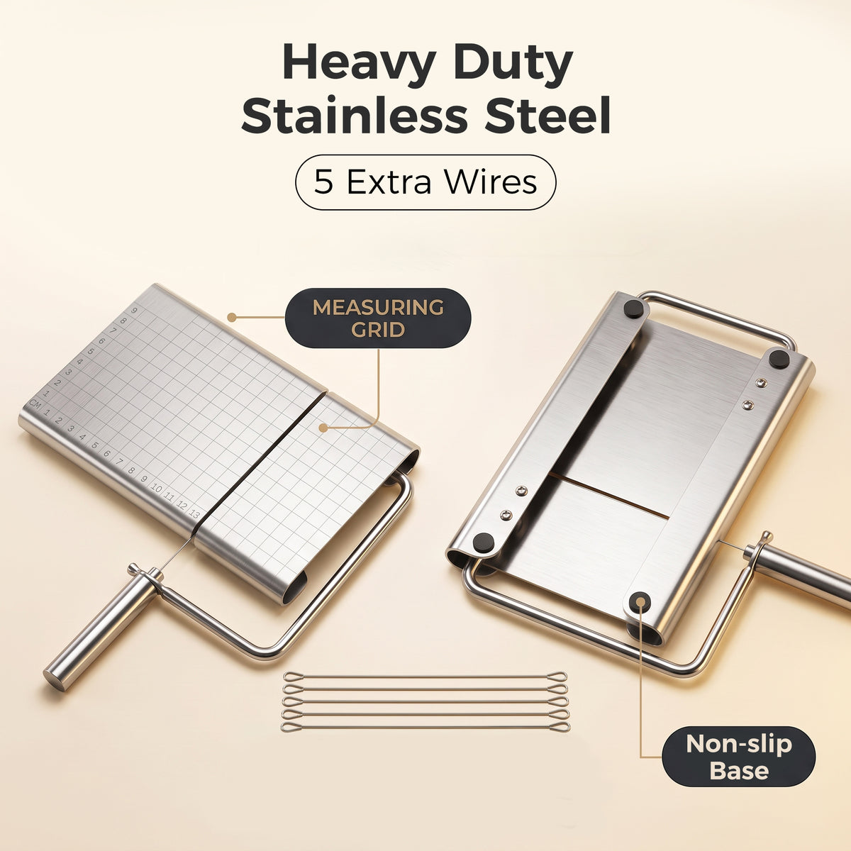 M Buder Cheese Slicer, Stainless Steel Cheese Cutter with Blade and Measuring Grids Board, Wire Cheese Cutter for Butter Cutter, Food Slicer