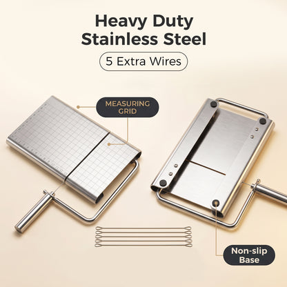 M Buder Cheese Slicer, Stainless Steel Cheese Cutter with Blade and Measuring Grids Board, Wire Cheese Cutter for Butter Cutter, Food Slicer