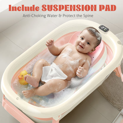 Rupoun Foldable Baby Bathtubs, Collapsible Bathtub for Infant Newborn Boys and Girls, Portable, Plastic, Pink
