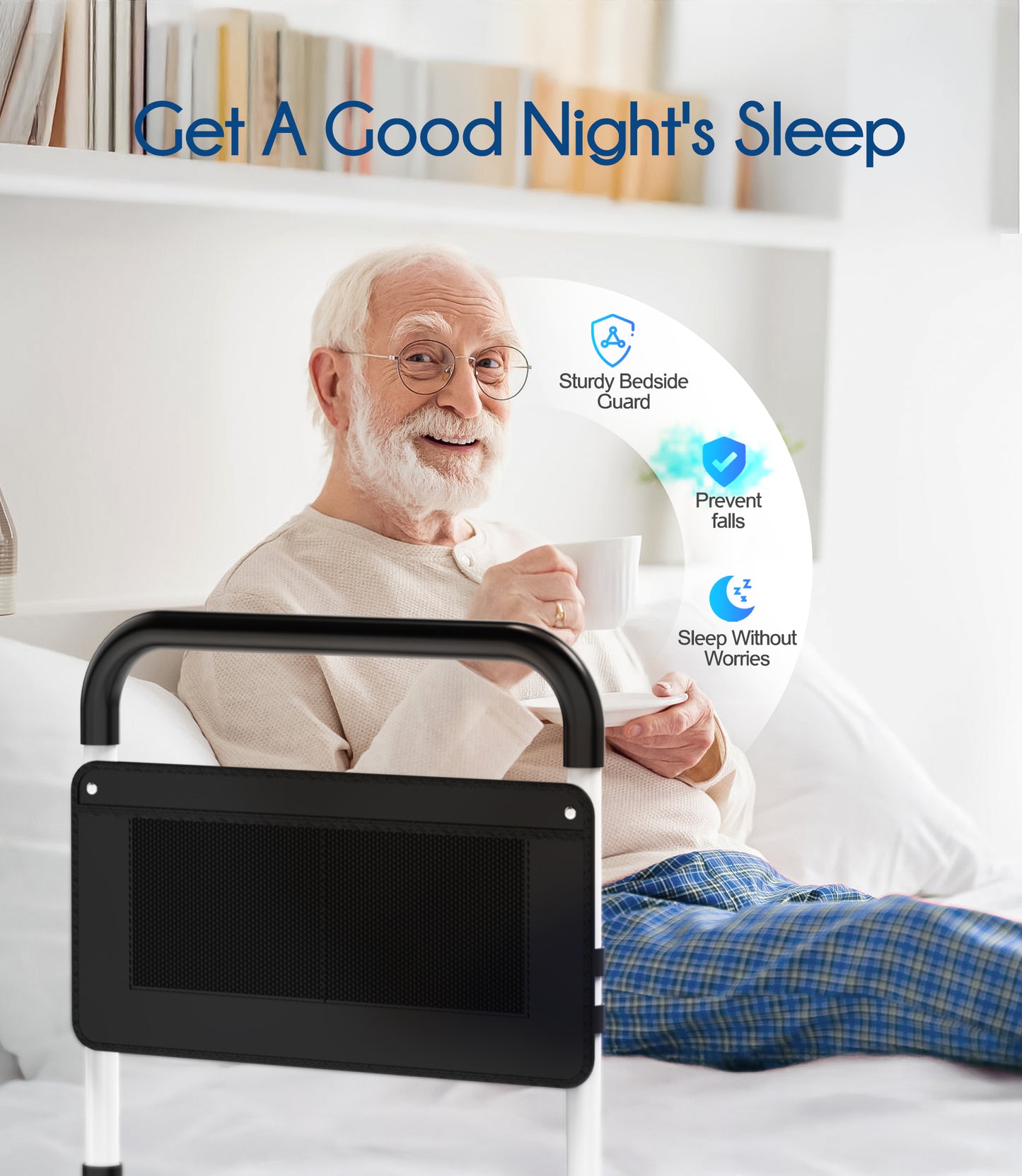 BOKYAN Bed Assist Rail for Seniors, for Elderly Adults Adjustable Safety Guard, with Storage Bag and Fixing Strap