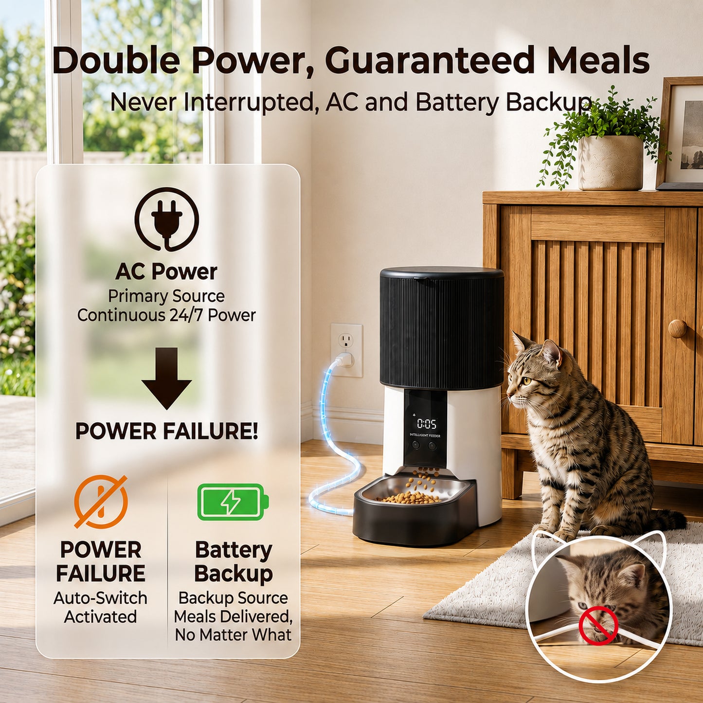 Tolobeve Automatic Cat Feeder, 135oz Timed Portion Control for Cats & Small Dogs, White