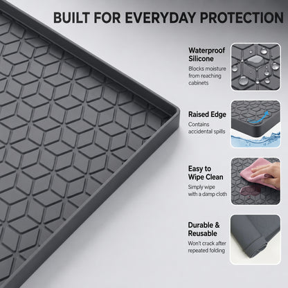 Riousery Under Sink Mat for Kitchen and Bathroom, 34 x 22 Inch Waterproof Silicone Cabinet Liner with 1.8 cm Raised Edge, Dark Gray