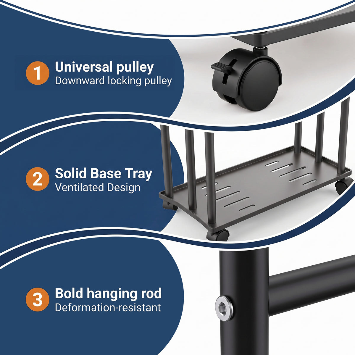 LZSDS 3-Tier Freestanding Rolling Towel Rack with Storage Shelf, Black
