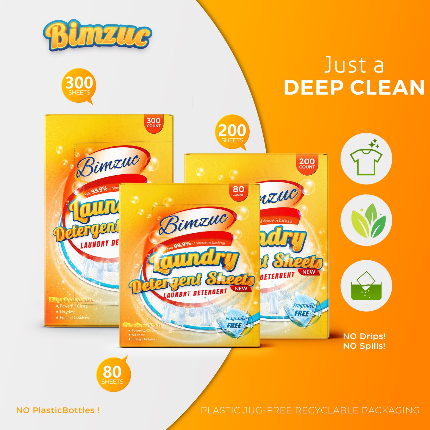 BIMZUC Power Laundry Detergent Sheets 200 ct,up to 400 Small Loads, Eco Ultra-Concentrated Unscente