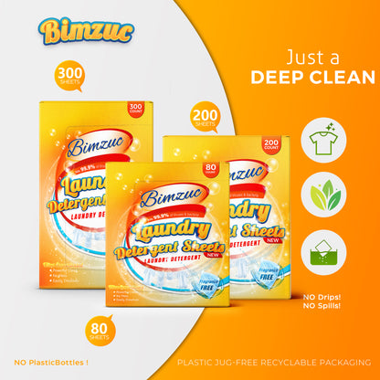 BIMZUC Power Laundry Detergent Sheets 200 ct,up to 400 Small Loads, Eco Ultra-Concentrated Unscente