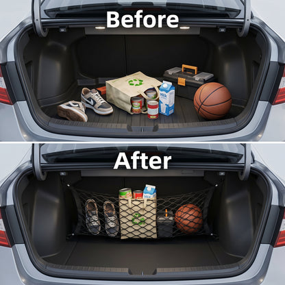 MORSUMA 55.1" x 18.5" Double Layer Trunk Cargo Net with Heavy-Duty Hooks, SUV and Sedan Storage Organizer