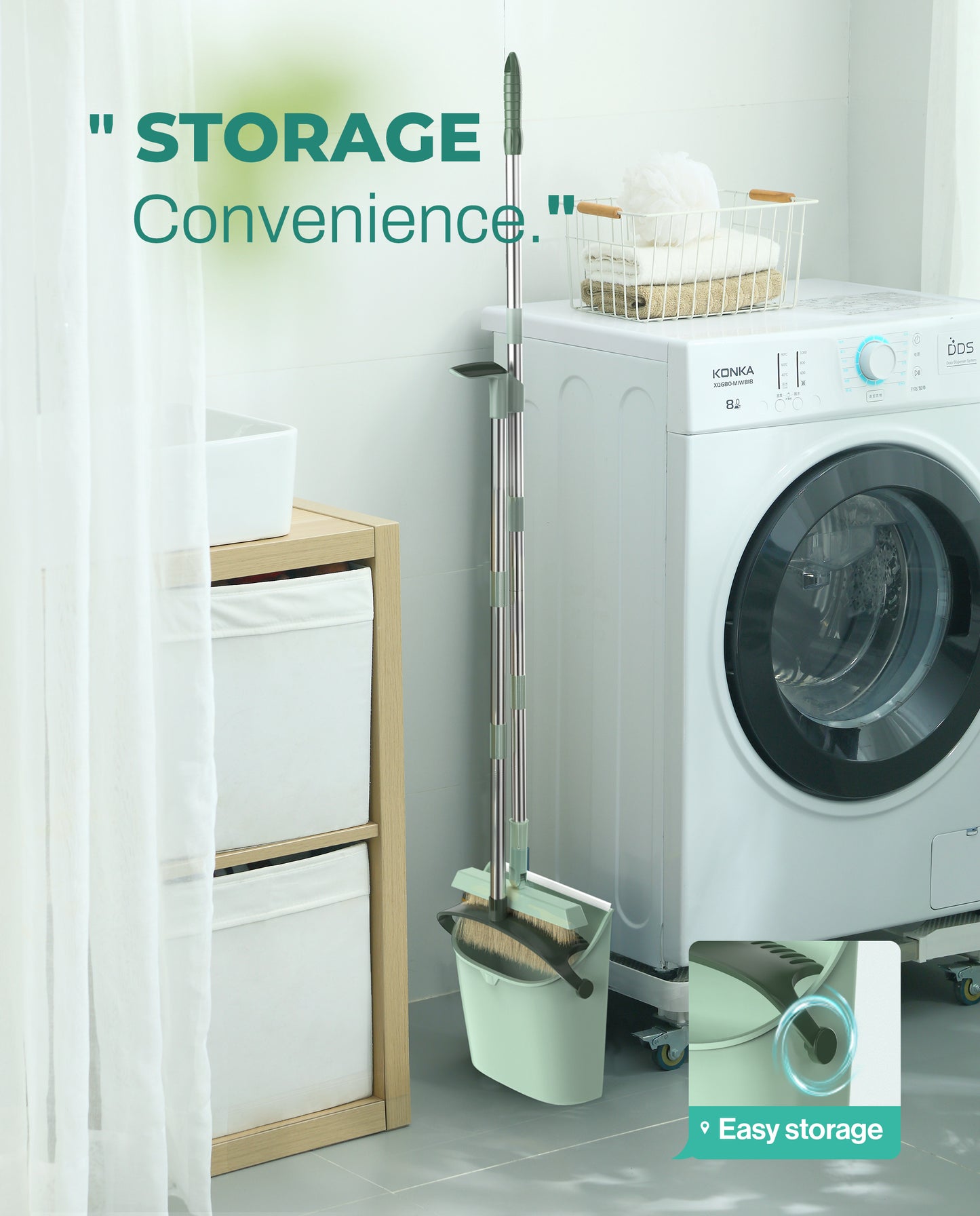 BIMZUC Broom and Dustpan Set for Home, Dustpan & Broom W/Comb, 51" Long Handle, Cyan Cleaning Tools