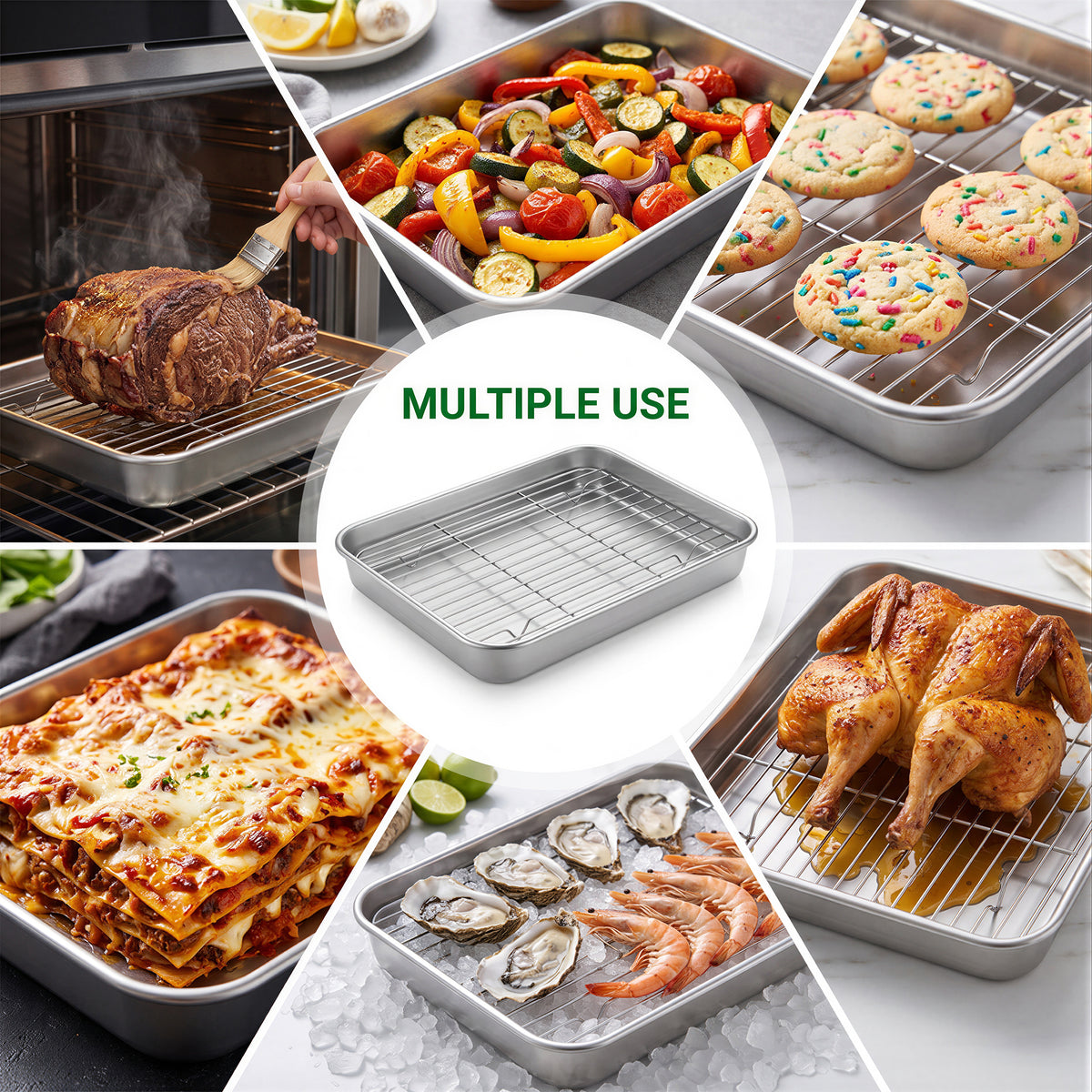 XSAPT Baking Sheet with Wire Rack, 10.24 x 7.87 inch Stainless Steel Heavy Duty Set, Silver