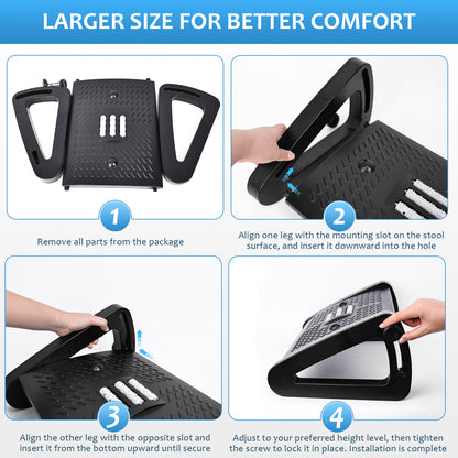 WEENEED Adjustable Ergonomic Foot Rest Under Desk with 6 Heights, Massage Surface & Rollers, Portable Foot Stool for Office, Home & Travel – Black