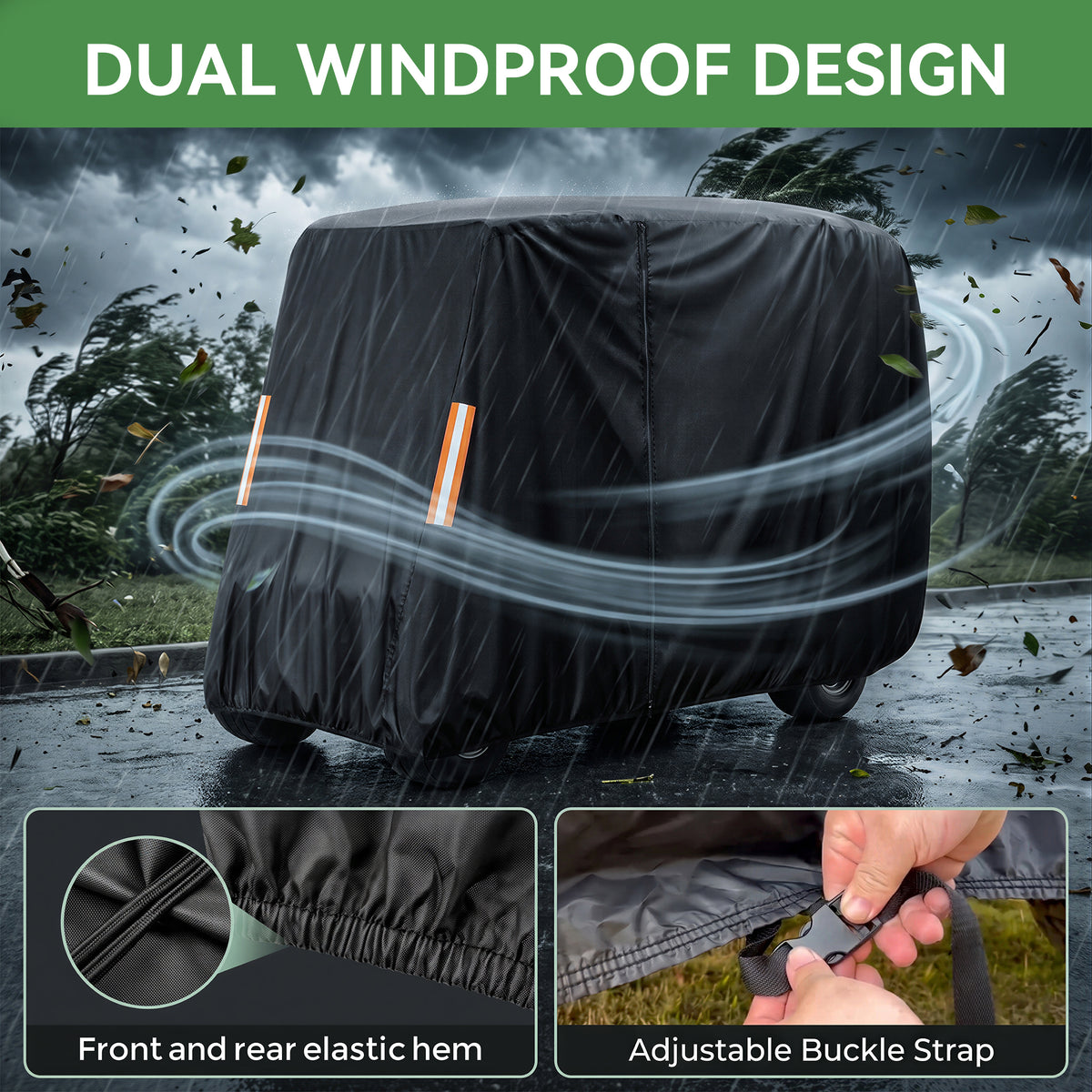 MORSUMA 112.2 Inch 210D Oxford Golf Cart Cover, Golf Cart Covers 4 Passenger, Black, 1-Pack