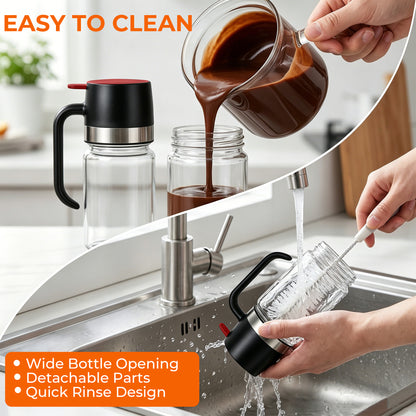 Riousery Honey Dispenser No Drip, 12oz Glass Syrup Dispenser with Press Lid, Leakproof Honey Jar with Silicone Seal, One-Hand Use for Honey, Oil, Sauces