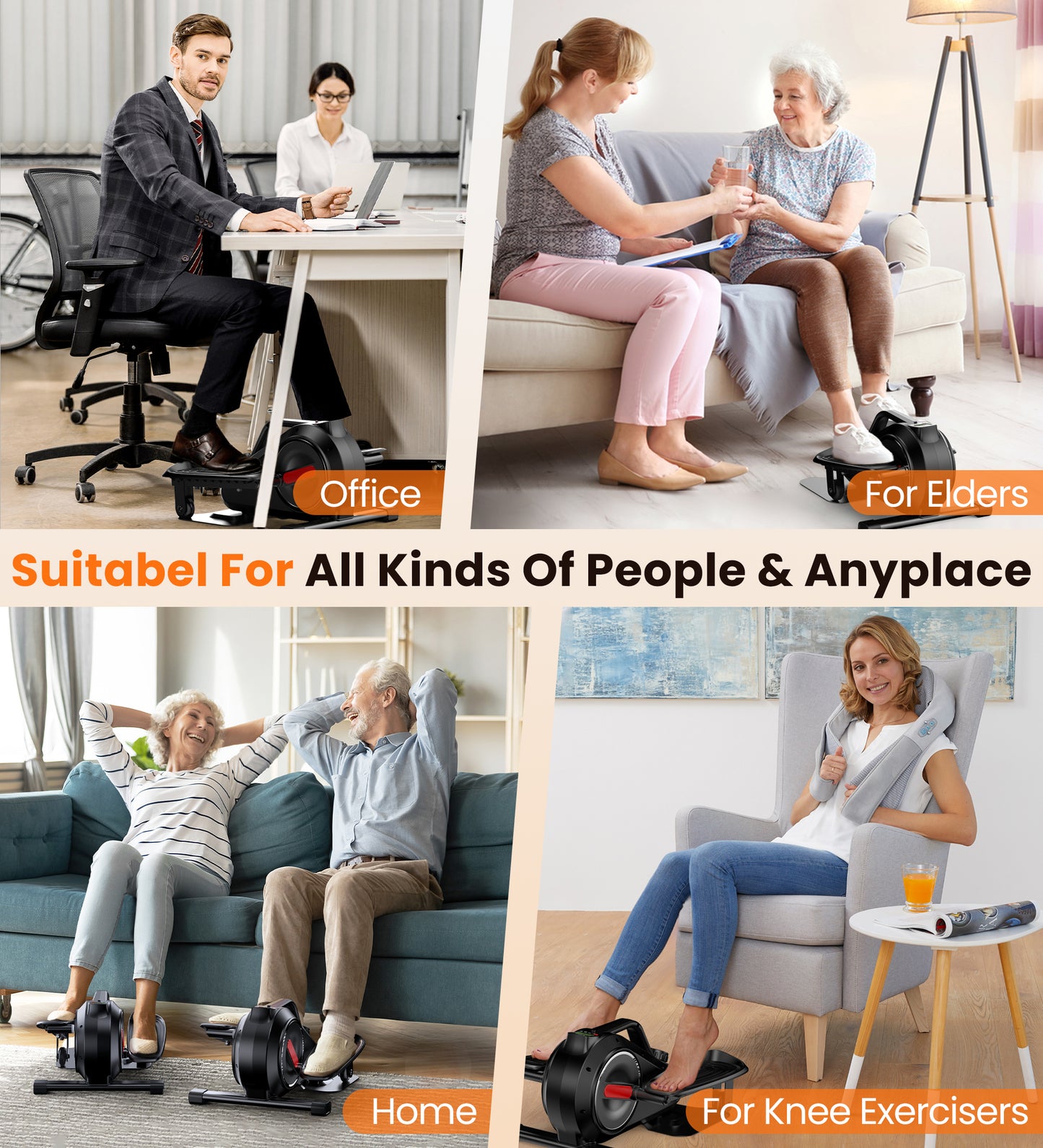 OPMUKIN Under Desk Elliptical, 8 Adjustable Speeds, Portable Foot & Leg Pedal Exerciser, Max Load 360lbs, Black