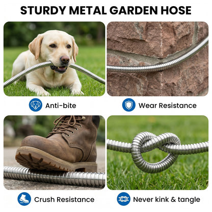 OHHANI Garden Hose 5/8" x 75ft with 10 Function Nozzle Stainless Steel Heavy-Duty Water Hose No Kink for Large Yard, Farm