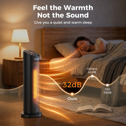 Chastar Black 1500W Electric Oscillating Ceramic Space Heater, 24 inch, with Remote, New