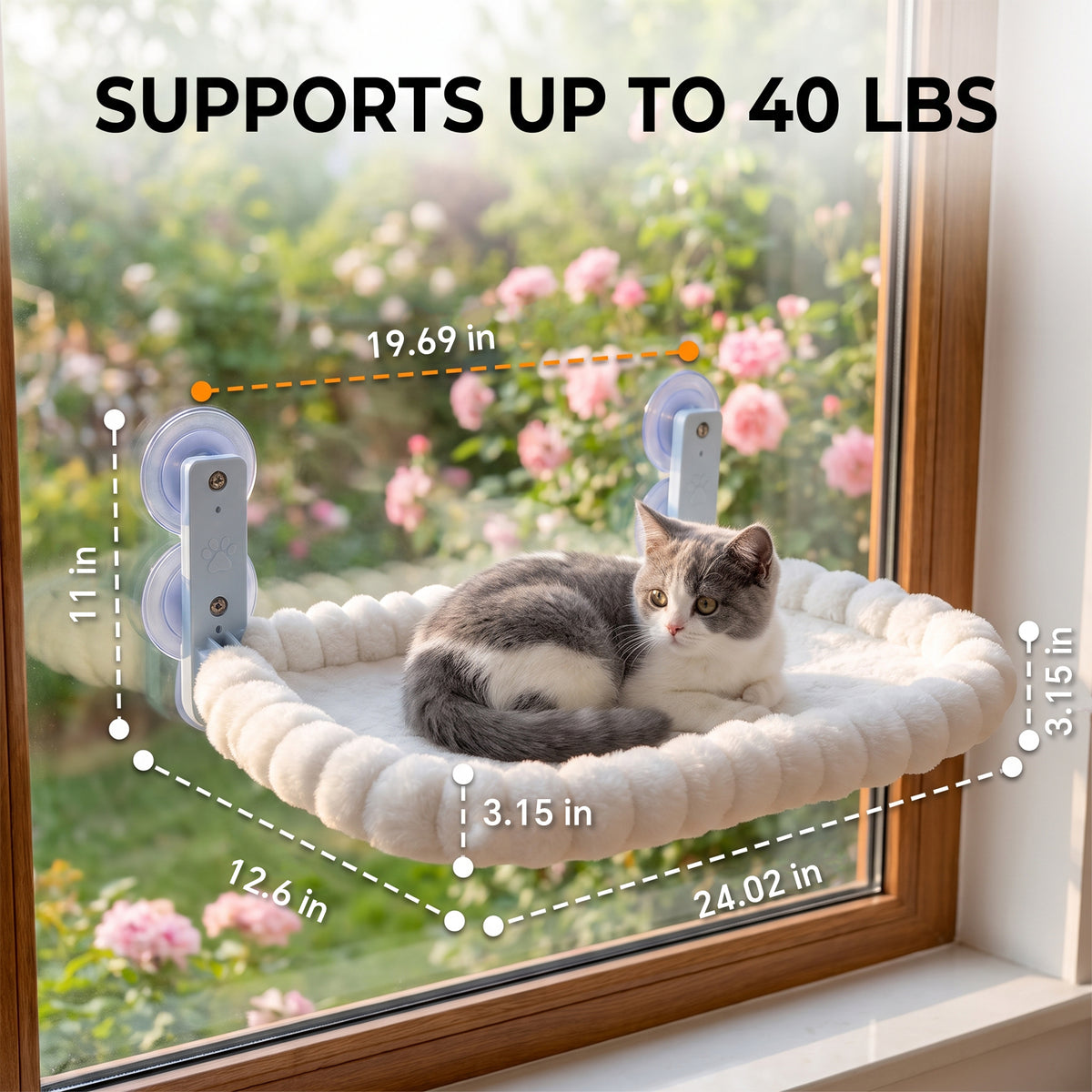 Tolobeve Foldable Cat Window and Wall Perch, Steel Frame Hammock, White Flannel, Holds 33 lbs,XL