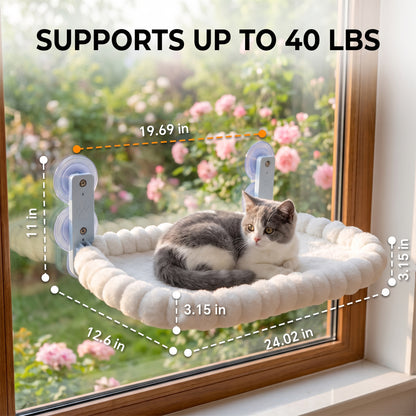 Tolobeve Foldable Cat Window and Wall Perch, Steel Frame Hammock, White Flannel, Holds 33 lbs,XL