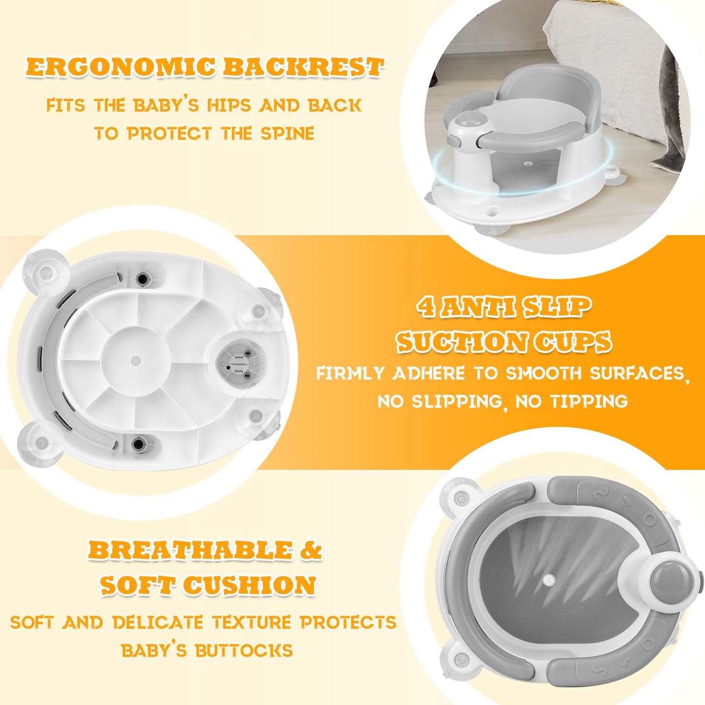 Rupoun Baby Bath Accessories for Newborns, Non-Slip Baby Proofing for Infant, Comfortable, Gray