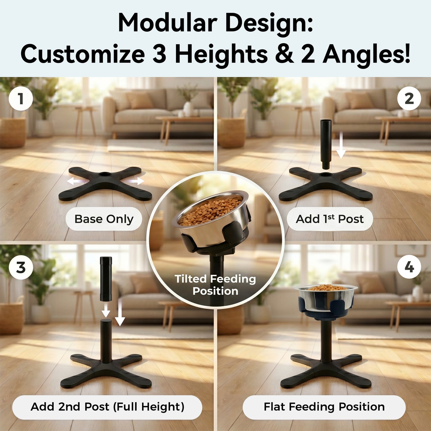 Tolobeve Adjustable Elevated Dog Bowl Stand with Tilted Design for Medium & Large Dogs,Black
